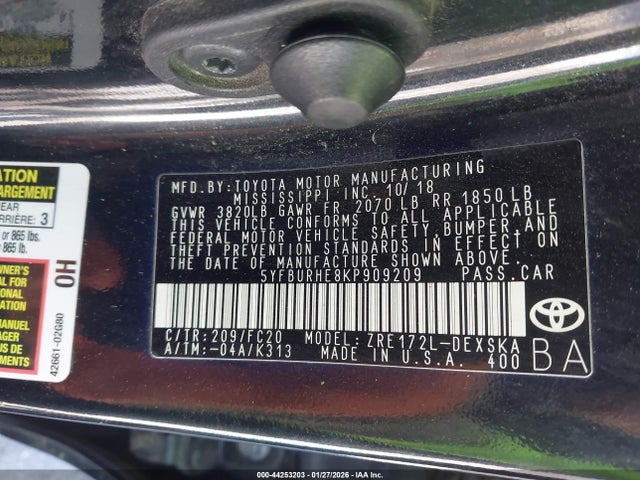5YFBURHE8KP909209 Toyota COROLLA SE