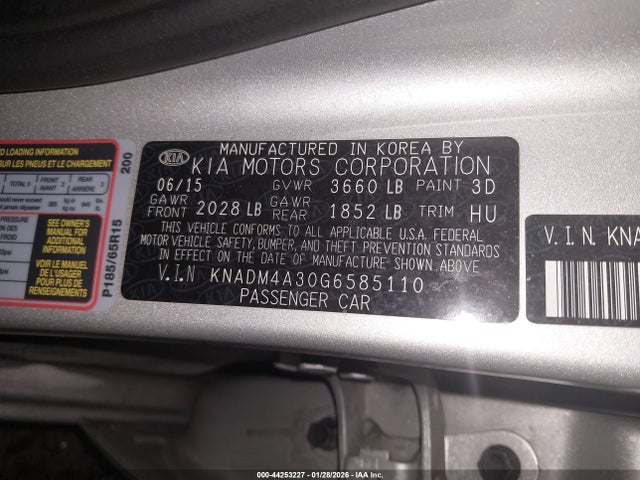 KNADM4A30G6585110 KIA RIO LX