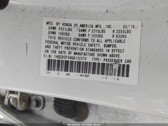 Продажа на аукционе авто 2016 Honda Accord Sport, vin: 1HGCR2F58GA132270, номер лота: 44253234