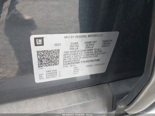 1GNSKNKT5MR282586 Chevrolet Tahoe 4wd Lt