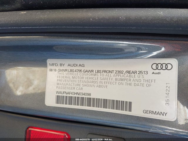 WAUFNAF43HN034098 Audi A4 2.0t Premium
