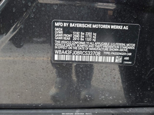 Aukcja sprzedaży 2024 Bmw 530i, vin: WBA43FJ08RCS33708, numer aukcji: 44253292