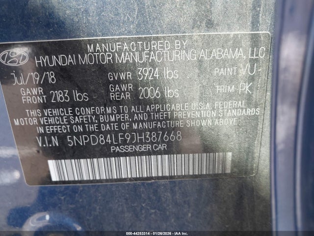 5NPD84LF9JH387668 Hyundai ELANTRA SEL