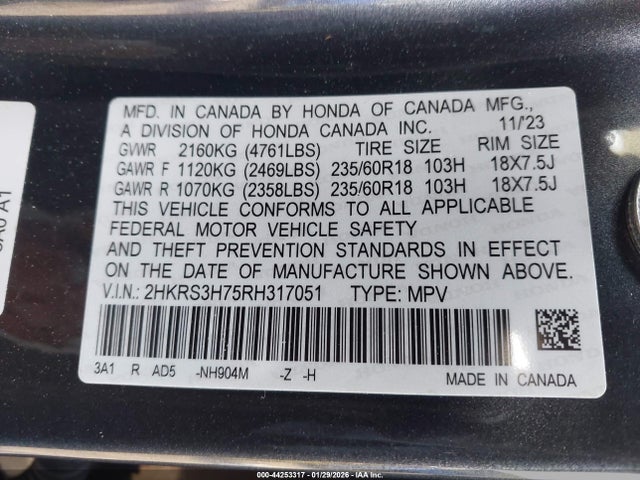 2HKRS3H75RH317051 Honda Cr-v Ex-l 2wd
