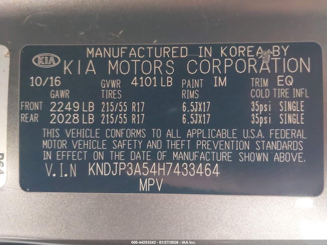 KIA SOUL + 2017 KNDJP3A54H7433464 Image 9