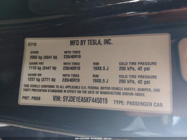 2019 TESLA MODEL 3 5YJ3E1EA5KF445019 Photo 8