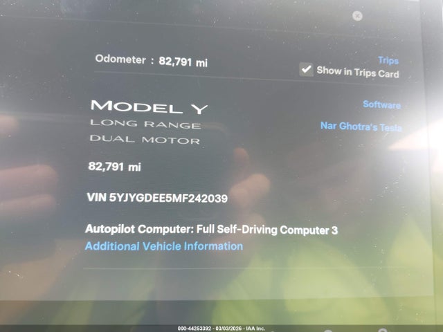 5YJYGDEE5MF242039 Tesla Model Y Long Range Dual Motor All-wheel Drive