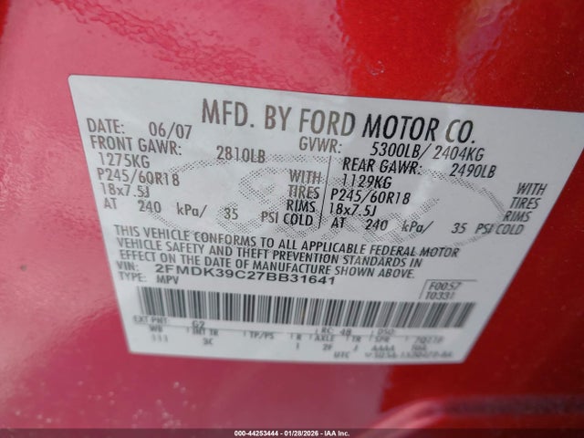 2007 FORD EDGE 2FMDK39C27BB31641 Photo 8