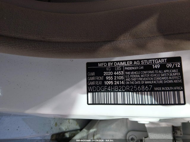 44253449 :رقم المزاد ، WDDGF4HB2DR256867 vin ، 2013 Mercedes-benz C 250 Sport مزاد بيع
