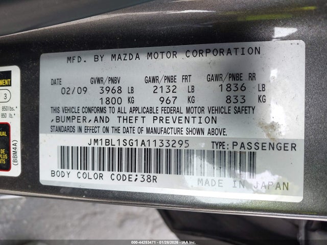 44253471 :رقم المزاد ، JM1BL1SG1A1133295 vin ، 2010 Mazda Mazda3 مزاد بيع
