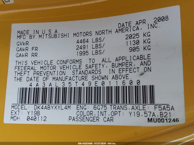 2009 MITSUBISHI ECLIPSE SPYDER 4A3AL35T49E011600 Photo 8