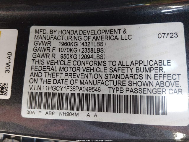 1HGCY1F38PA049546 Honda ACCORD EX