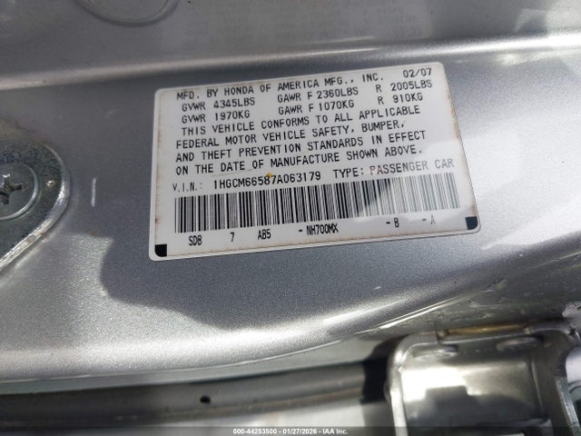 2007 HONDA ACCORD 1HGCM66587A063179 Photo 8
