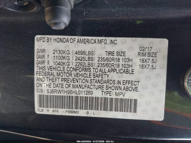 5J6RW1H95HL011269 Honda Cr-v Touring