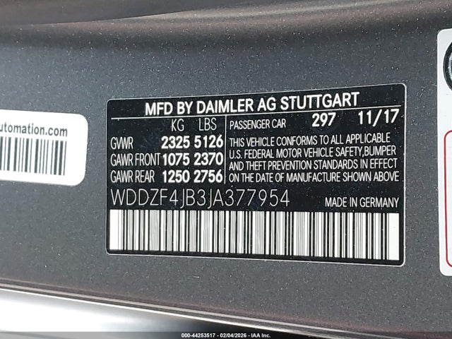 Aukcja sprzedaży 2018 Mercedes-benz E 300, vin: WDDZF4JB3JA377954, numer aukcji: 44253517