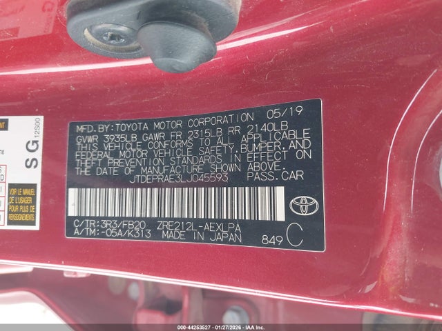 JTDEPRAE3LJ045593 Toyota COROLLA LE