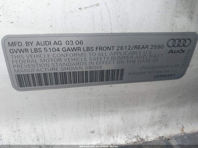 2006 AUDI A6 WAUAH74F26N164122 Photo 8