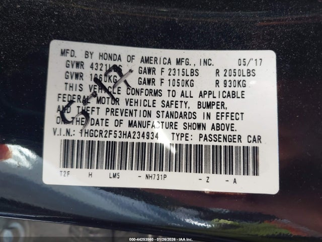 1HGCR2F53HA234934 Honda Accord Sport