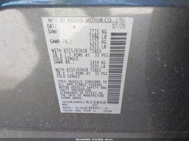 Nissan Pathfinder S 2wd 2020 5N1DR2AN0LC623808 Image 9
