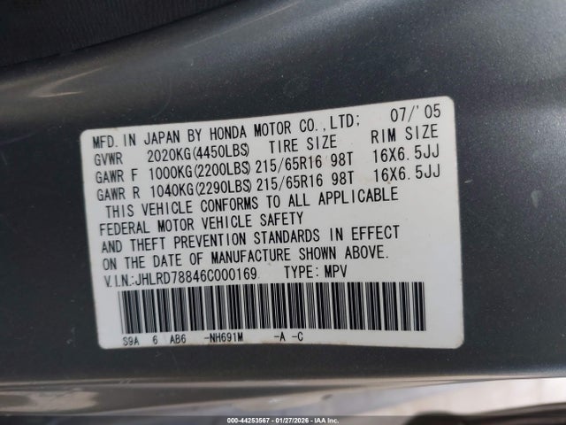 2006 HONDA CR-V JHLRD78846C000169 Photo 8