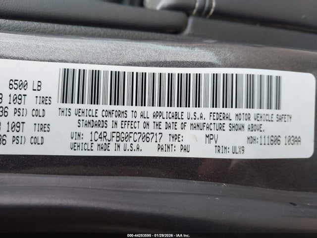 44253595 :رقم المزاد ، 1C4RJFBG0FC706717 vin ، 2015 Jeep Grand Cherokee Limited مزاد بيع