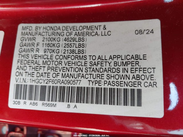 1HGCY2F60RA090577 Honda Accord Hybrid Ex-l