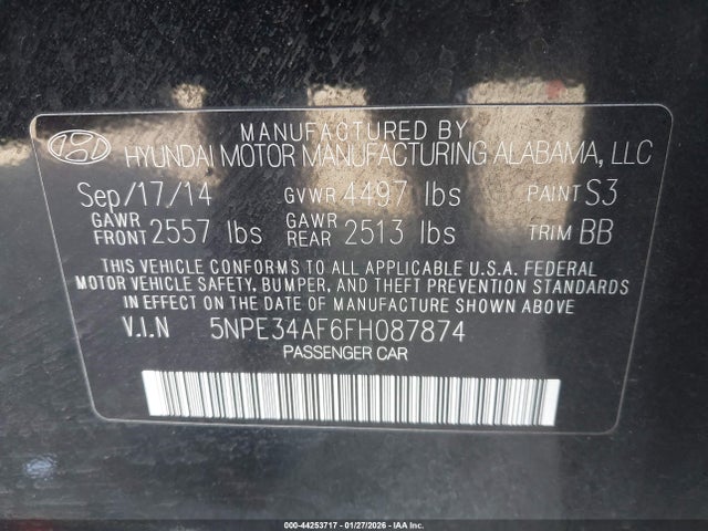 5NPE34AF6FH087874 Hyundai Sonata Sport