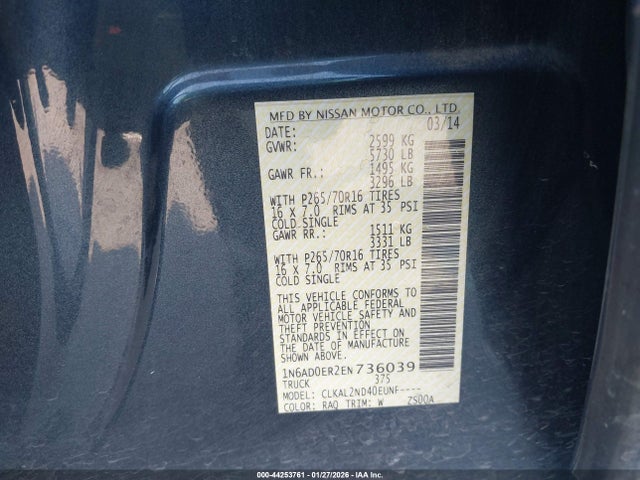 1N6AD0ER2EN736039 Nissan Frontier Sv