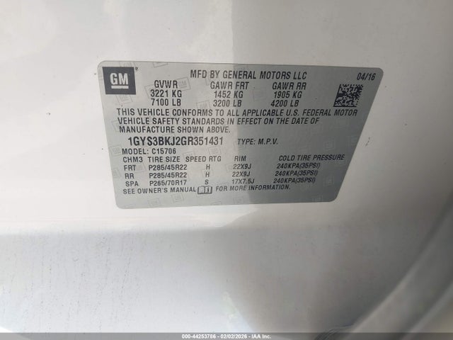 1GYS3BKJ2GR351431 Cadillac Escalade Luxury Collection