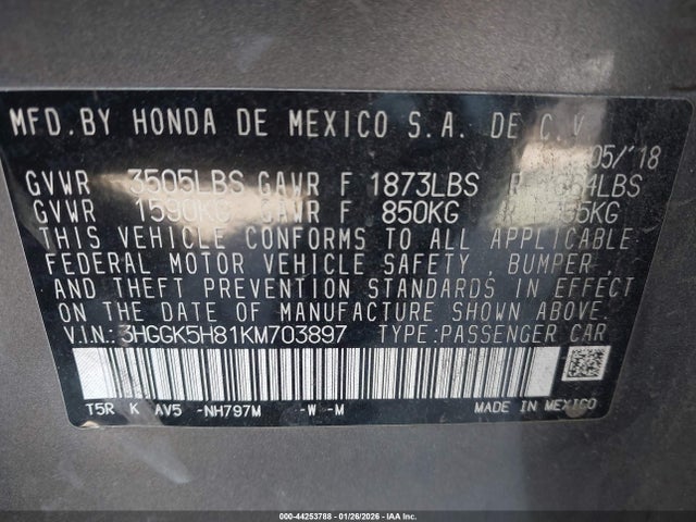3HGGK5H81KM703897 Honda FIT EX