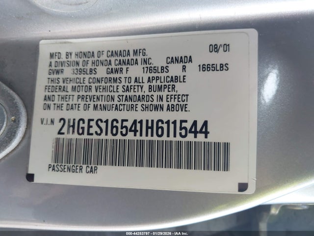 2001 HONDA CIVIC 2HGES16541H611544 Photo 8