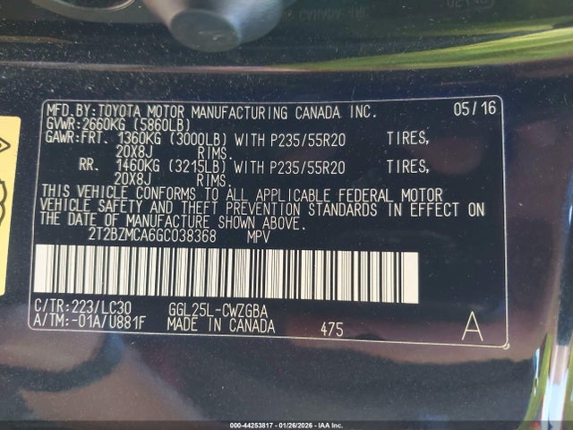 Aukcja sprzedaży 2016 Lexus Rx 350 F Sport, vin: 2T2BZMCA6GC038368, numer aukcji: 44253817