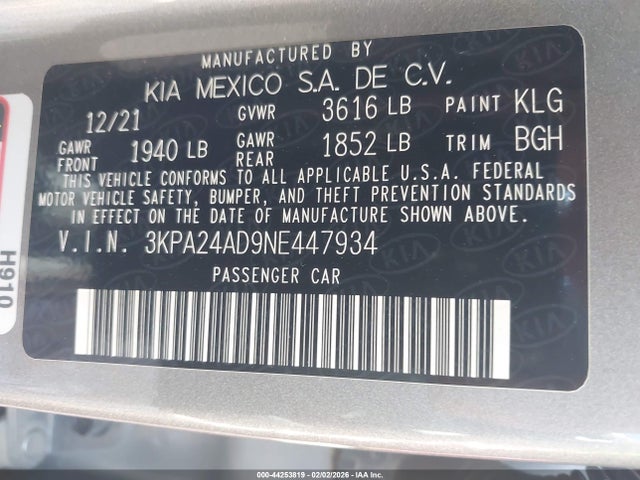 3KPA24AD9NE447934 KIA RIO S
