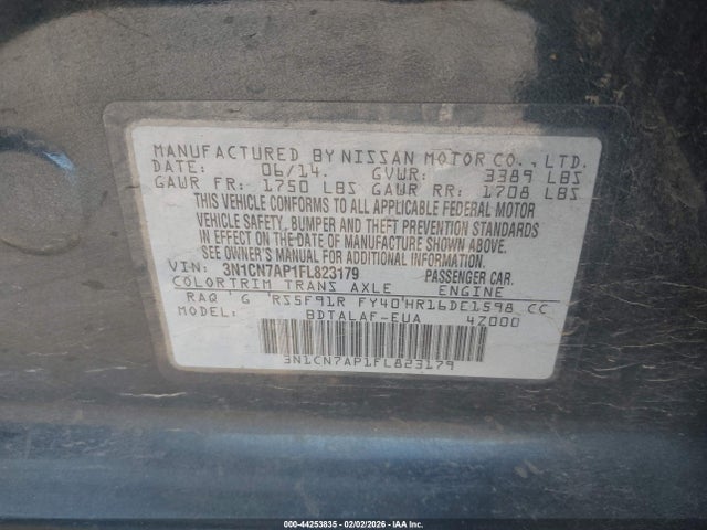 Nissan Versa 1.6 S 2015 3N1CN7AP1FL823179 Image 9