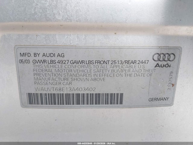 2003 AUDI A4 WAUVT68E13A403402 Photo 8