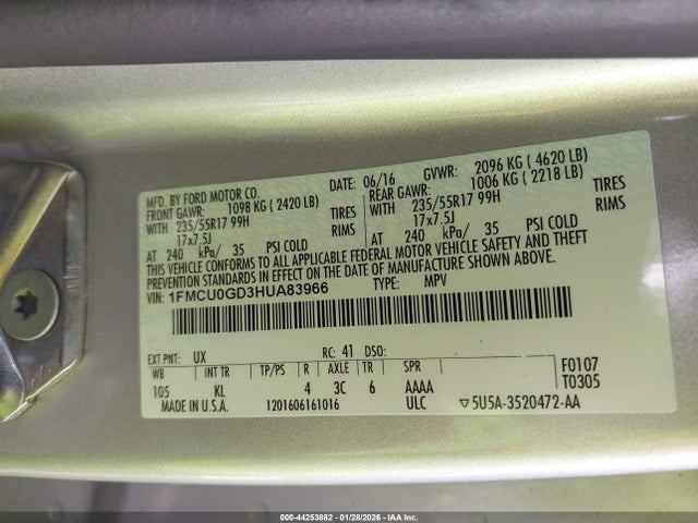 1FMCU0GD3HUA83966 Ford ESCAPE SE