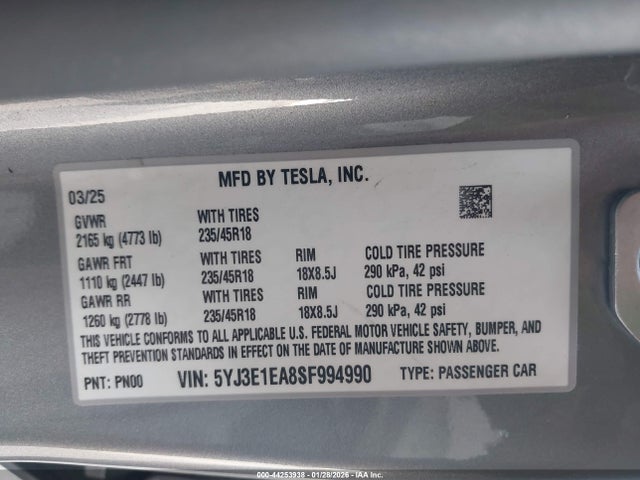 2025 TESLA MODEL 3 5YJ3E1EA8SF994990 Photo 8