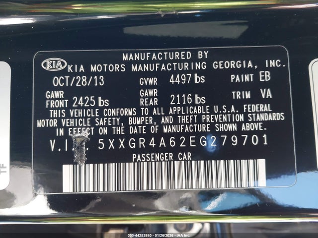 5XXGR4A62EG279701 KIA Optima Sxl Turbo