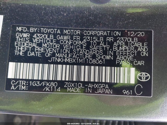 Aukcja sprzedaży 2021 Toyota C-hr Xle, vin: JTNKHMBX1M1108061, numer aukcji: 44253982