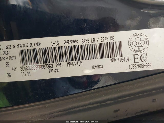 Aukcja sprzedaży 2015 Dodge Grand Caravan Se/sxt, vin: 2C4RDGBG8FR667363, numer aukcji: 44254016
