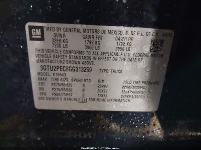 Aukcja sprzedaży 2016 Gmc Sierra 1500 Denali, vin: 3GTU2PEC8GG313259, numer aukcji: 44254179