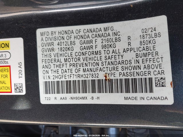 Honda CIVIC EX 2024 2HGFE1F71RH327832 Image 9