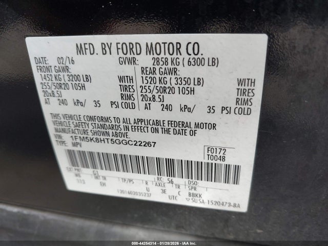 1FM5K8HT5GGC22267 Ford Explorer Platinum