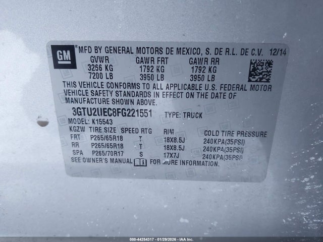 Aukcja sprzedaży 2015 Gmc Sierra 1500 Sle, vin: 3GTU2UEC8FG221551, numer aukcji: 44254317