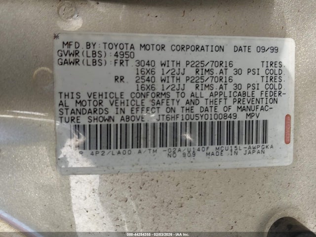 2000 LEXUS RX 300 JT6HF10U5Y0100849 Photo 8