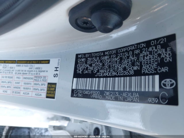Продажа на аукционе авто 2021 Toyota Corolla Hybrid Le, vin: JTDEAMDE8MJ023638, номер лота: 44254362