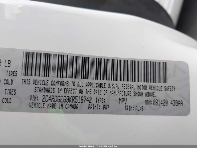 2C4RDGEG9KR518742 Dodge Grand Caravan Gt