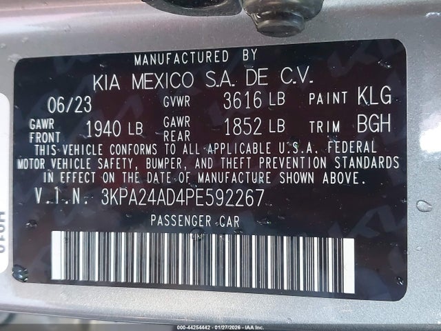 3KPA24AD4PE592267 KIA RIO S