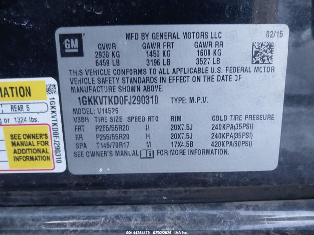 GMC Acadia Denali 2015 1GKKVTKD0FJ290310 Image 9