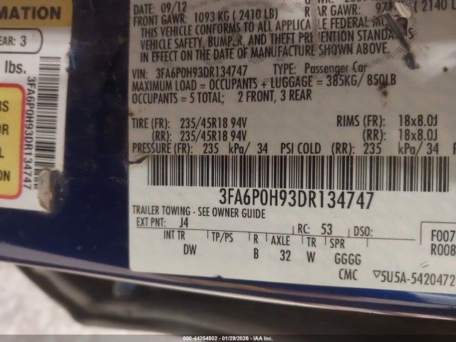 Продаж на аукціоні авто 2013 Ford Fusion Se, vin: 3FA6P0H93DR134747, номер лоту: 44254502